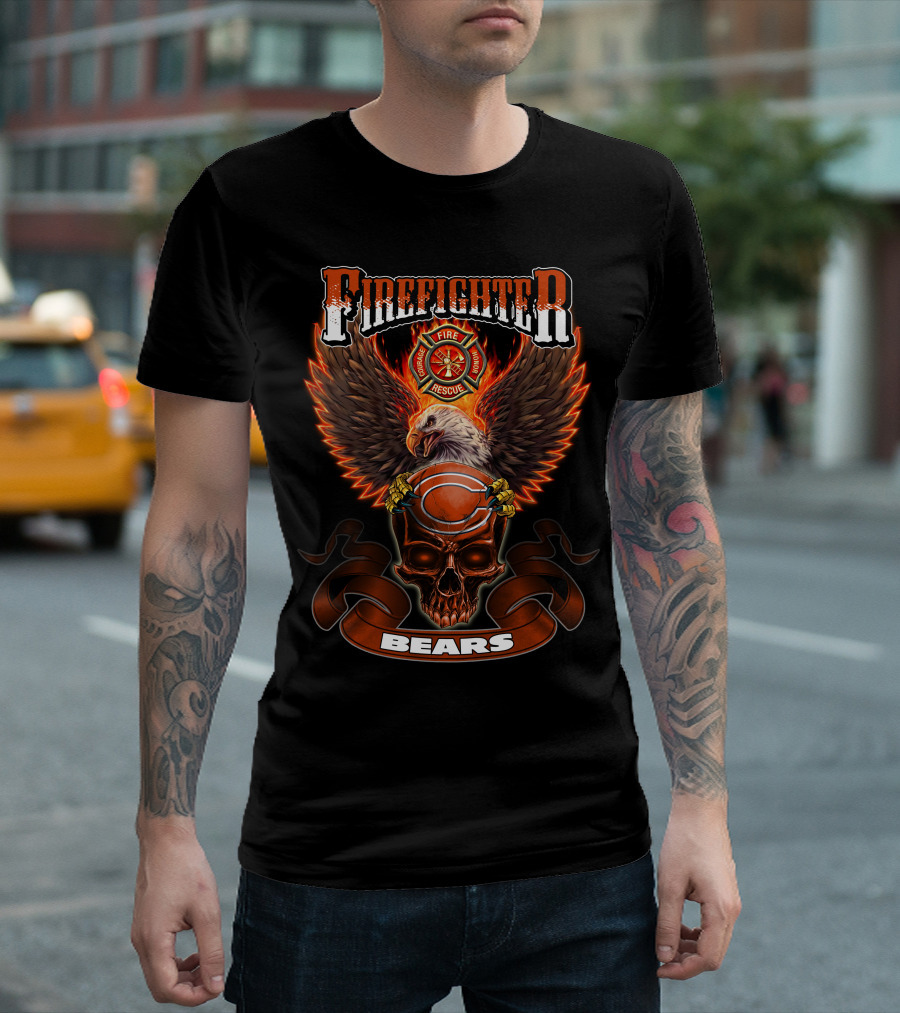 Firefighter Chicago Bears Fire Rescue Eagle Skull T-Shirt