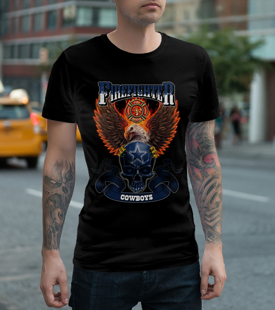 Firefighter Rescue Eagle Skull Cowboys T-Shirt