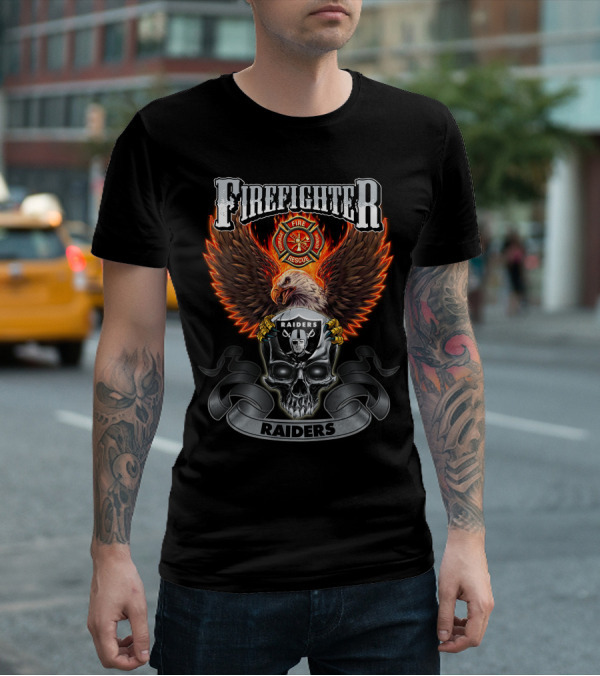 Firefighter Fire Rescue Eagle Skull Raiders T-Shirt