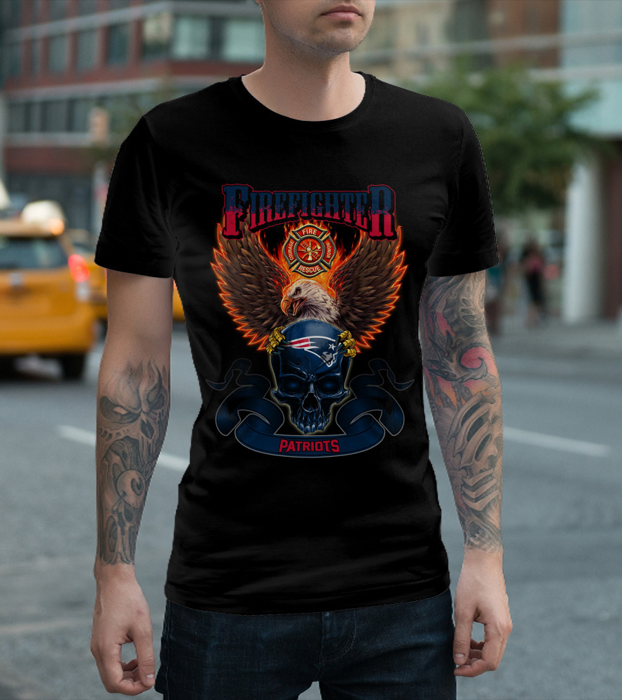 Firefighter Fire Rescue Patriots Eagle Skull New England Patriots T-Shirt