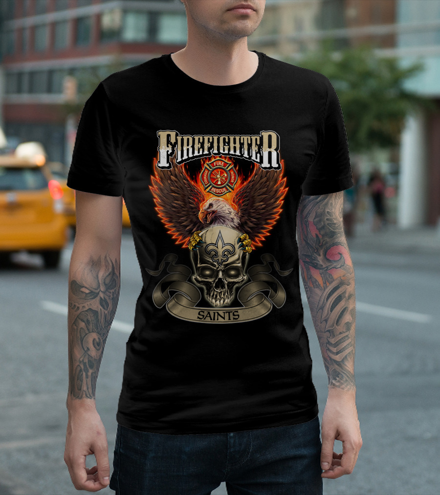 Firefighter Fire Rescue Eagle Skull Saints T-Shirt