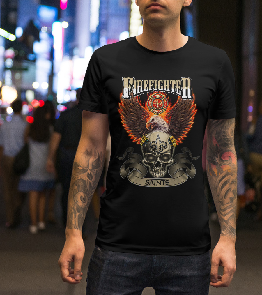 Firefighter Fire Rescue Eagle Skull Saints T-Shirt