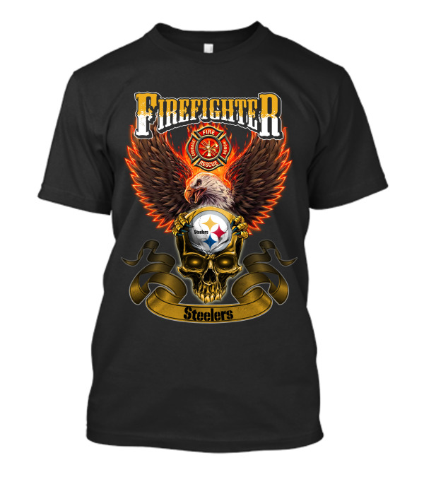 Firefighter Eagle Pittsburgh Steelers Fire Rescue Badge Skull T-Shirt