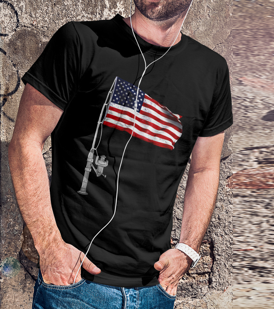 American Fishing Rod Flag Camping T-Shirt