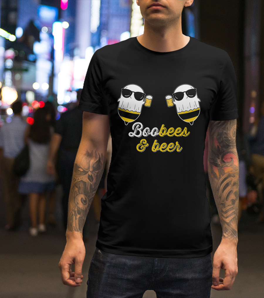 Boo Bees And Beer Halloween Costume Cute Ghost Drinking Bee T-Shirt