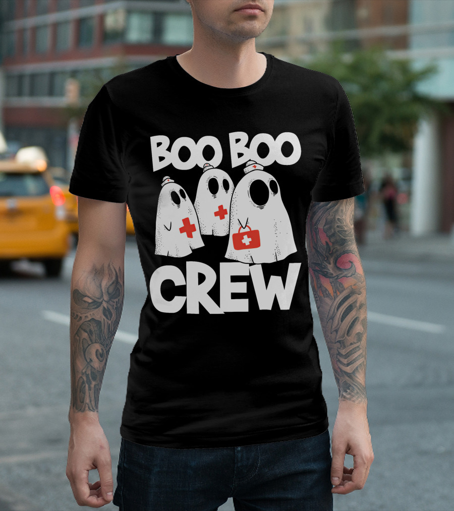 Boo Boo Crew Ghost Nurse Halloween with Medical Cross T-Shirt