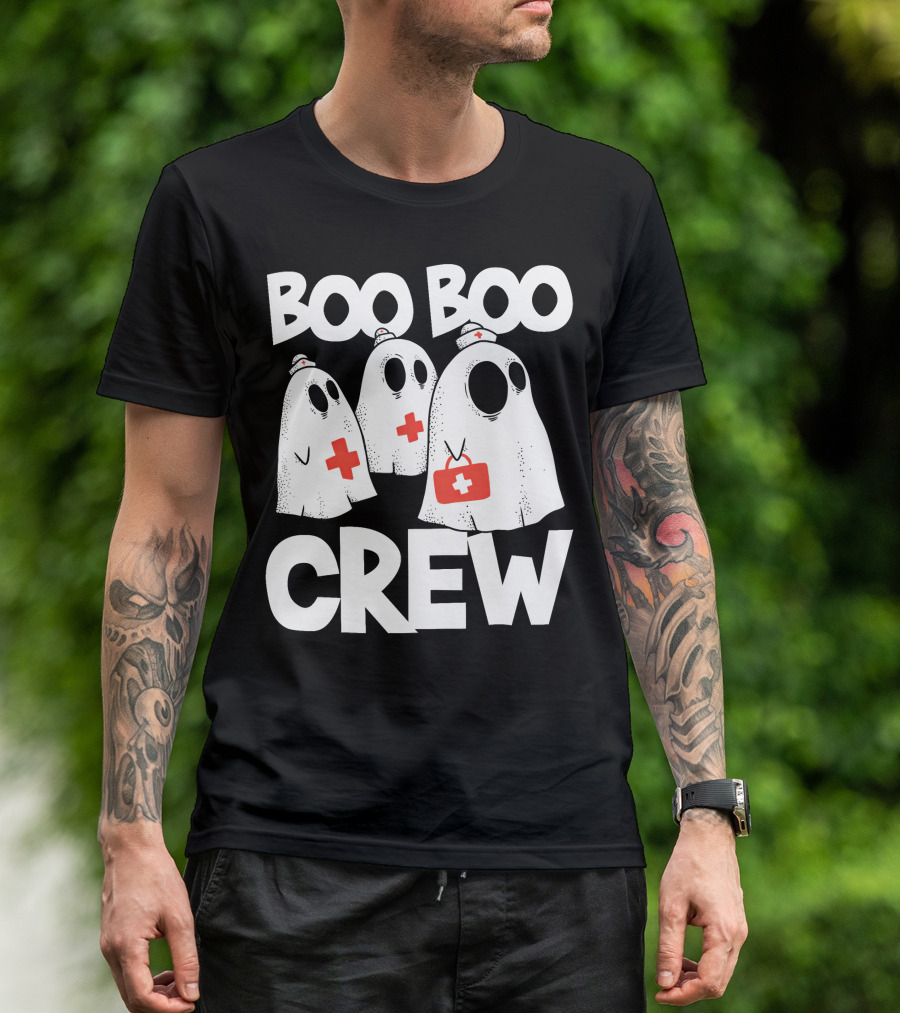 Boo Boo Crew Ghost Nurse Halloween With Medical Cross T-Shirt