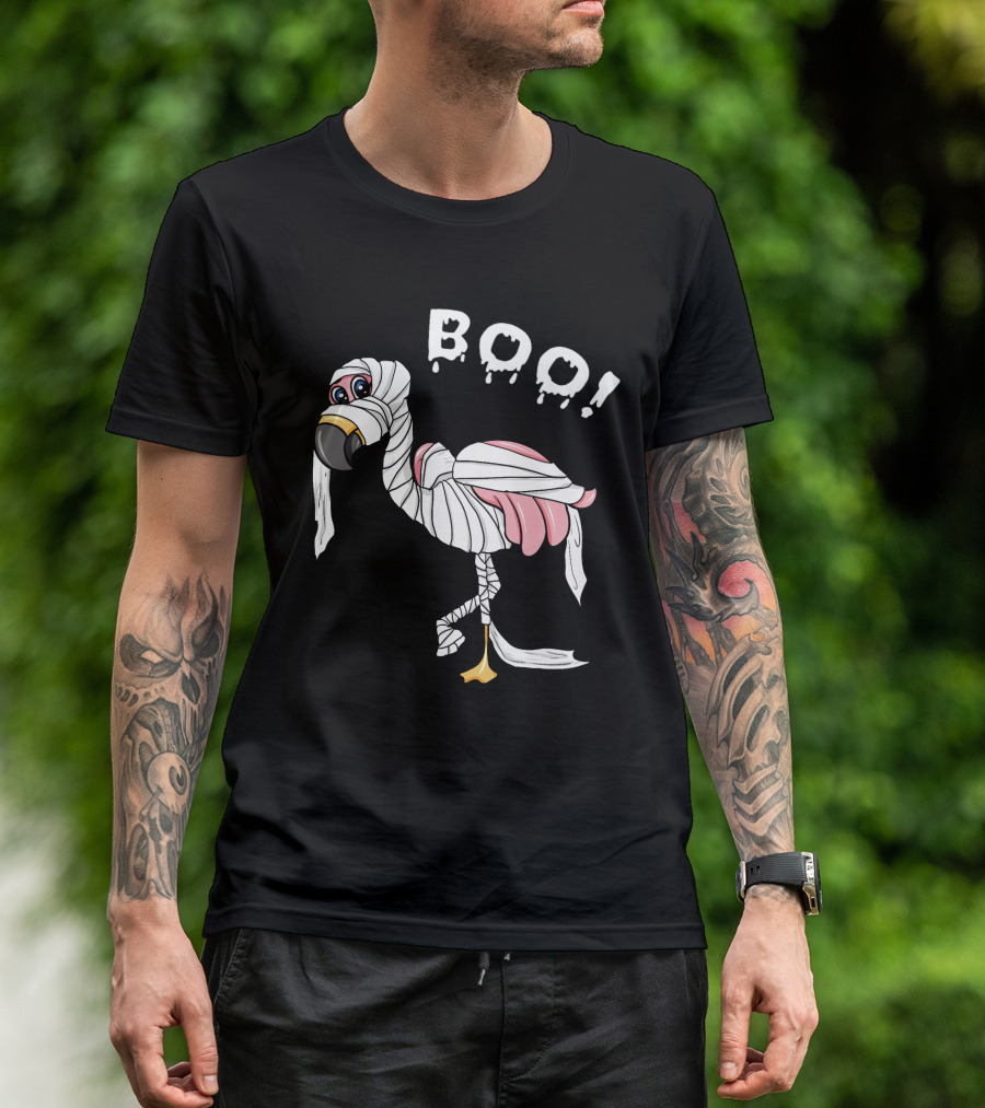 Boo Flamingo Mummy Halloween Wrap T-Shirt