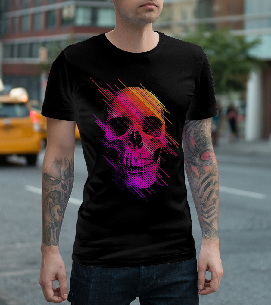 Colorful Skull Vibrant Neon Streaks T-Shirt