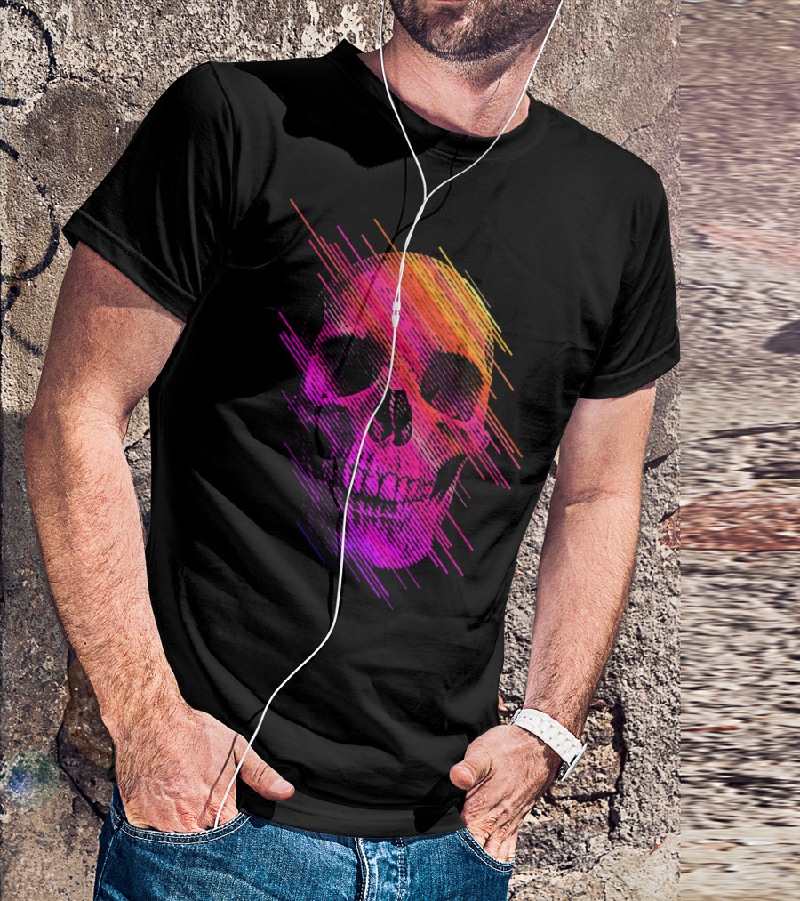 Colorful Skull Vibrant Neon Streaks T-Shirt