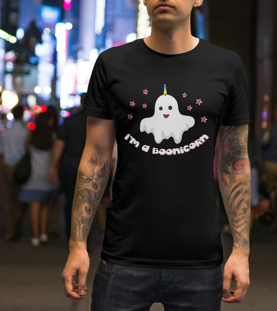 I'm A Boonicorn Funny Halloween Ghost With Rainbow Unicorn Horn And Colorful Stars T-Shirt