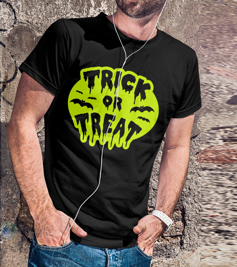 Gladditudes Trick Or Treat Dripping Font With Bats T-Shirt