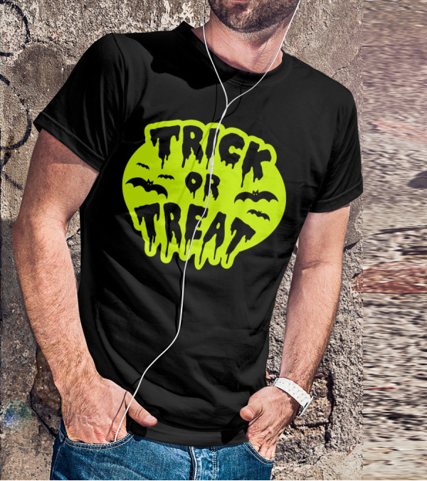 Gladditudes Trick Or Treat Dripping Font With Bats T-Shirt