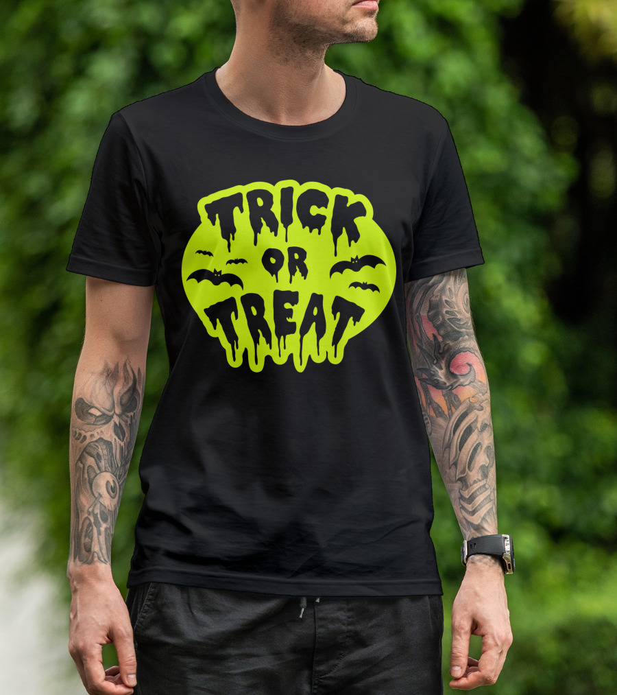 Gladditudes Trick Or Treat Dripping Font With Bats T-Shirt