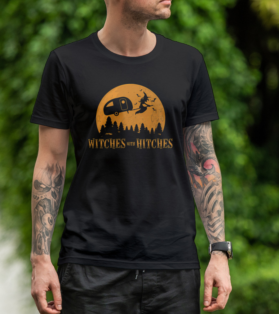 Witches With Hitches Halloween Camping Moon Scene T-Shirt