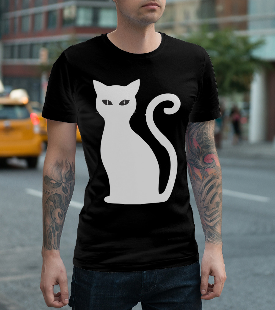 Halloween Cat Cute Cat Silhouette White T-Shirt