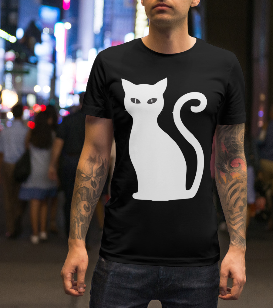 Halloween Cat Cute Cat Silhouette White T-Shirt