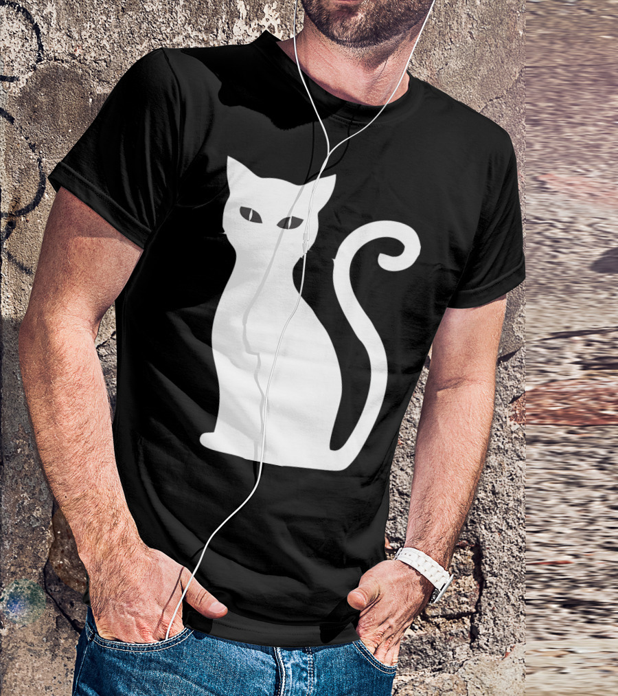 Halloween Cat Cute Cat Silhouette White T-Shirt