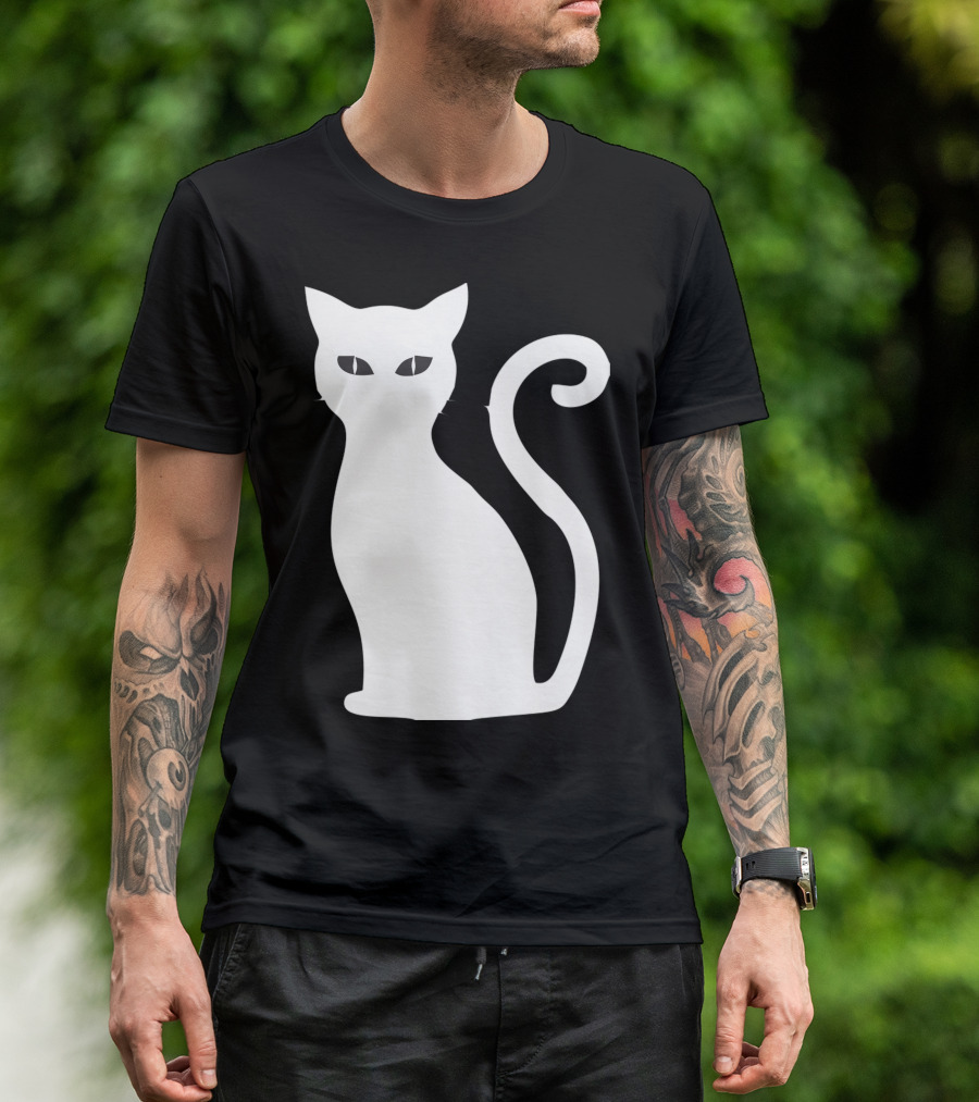 Halloween Cat Cute Cat Silhouette White T-Shirt