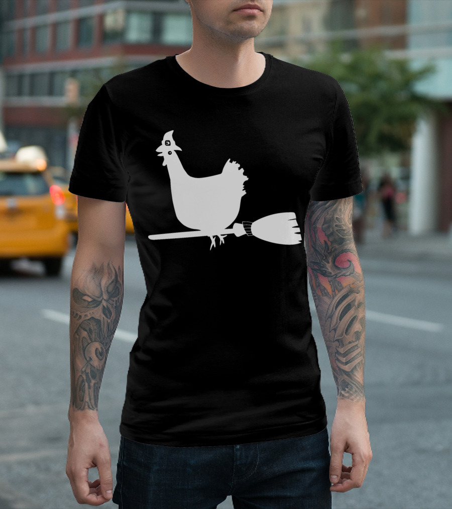 Halloween Chicken On Witch Broom T-Shirt