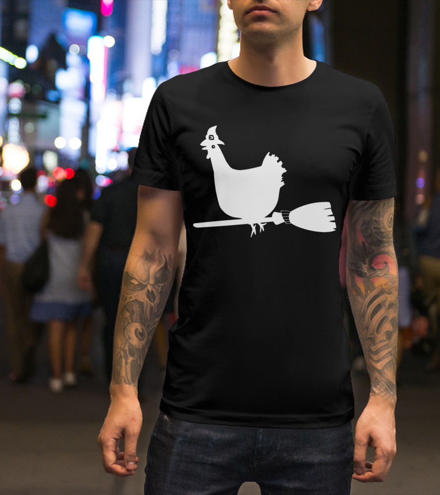 Halloween Chicken On Witch Broom T-Shirt