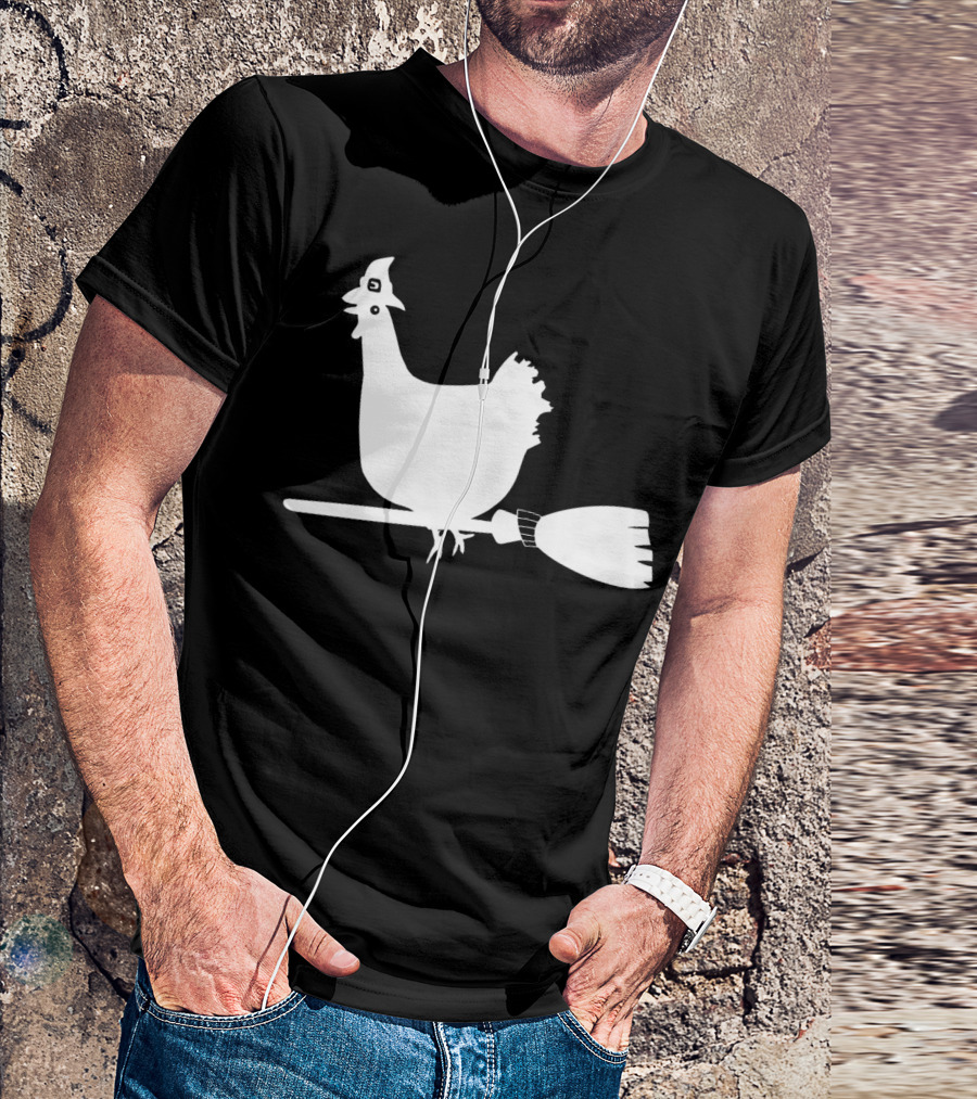 Halloween Chicken On Witch Broom T-Shirt