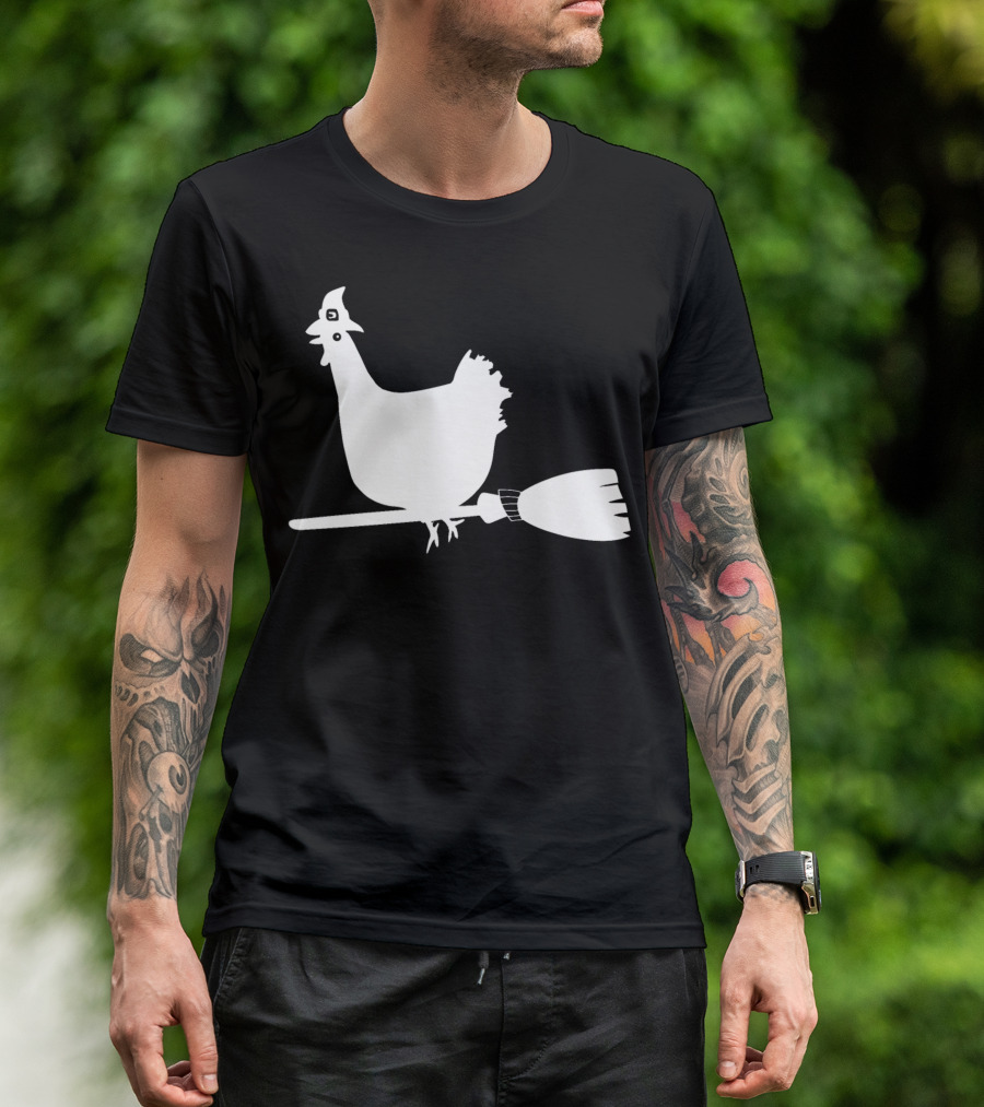 Halloween Chicken On Witch Broom T-Shirt