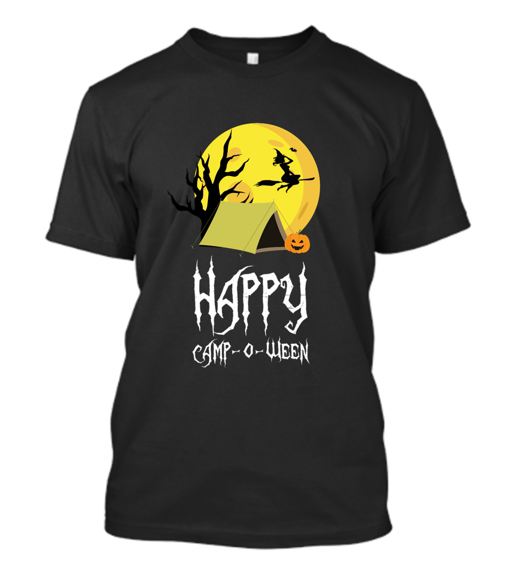 Happy Camp O Ween With Witch And Pumpkin Camping Under Full Moon T-Shirt