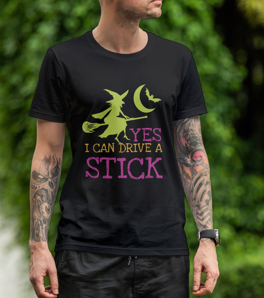 Yes I Can Drive A Lacrosse Stick Witch Halloween Moon Bat T-Shirt