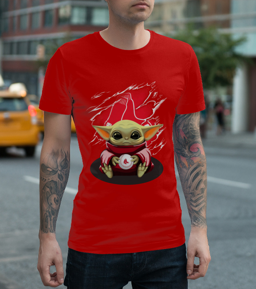 Yoda Holding Baseball in Front of Boston Red Sox Socks T-Shirt