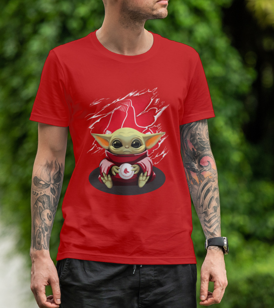 Yoda Holding Baseball In Front Of Boston Red Sox Socks T-Shirt