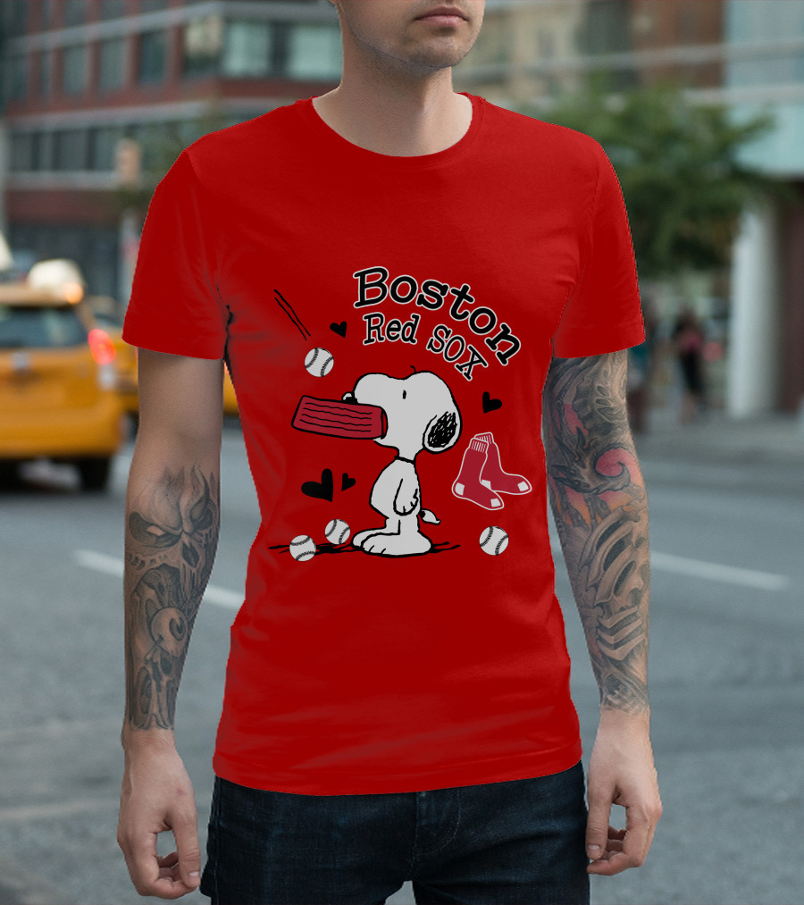 Boston Red Sox Snoopy Baseball Hearts T-Shirt