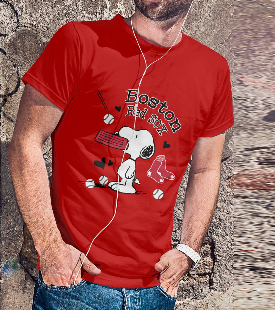 Boston Red Sox Snoopy Baseball Hearts T-Shirt