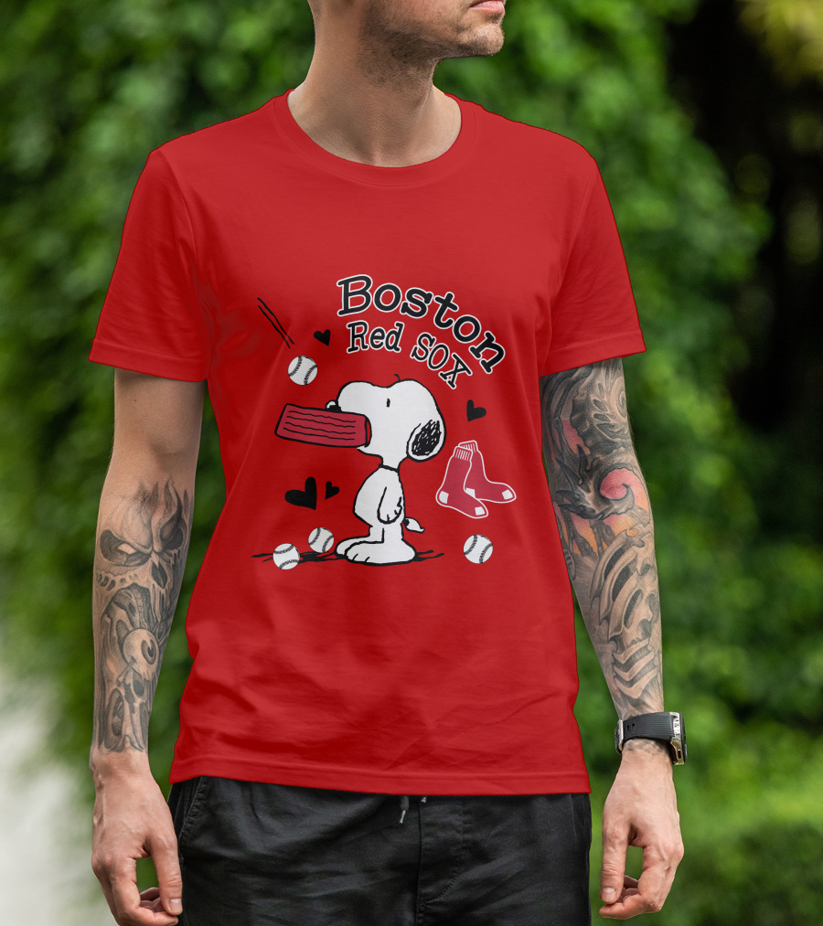 Boston Red Sox Snoopy Baseball Hearts T-Shirt