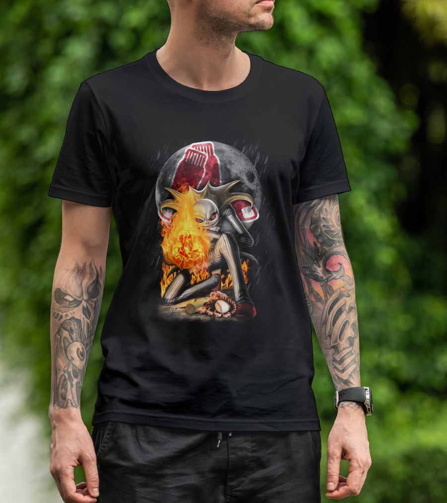 Jack Skellington Boston Red Sox Skeletal Flames Moon Baseball Fusion T-Shirt