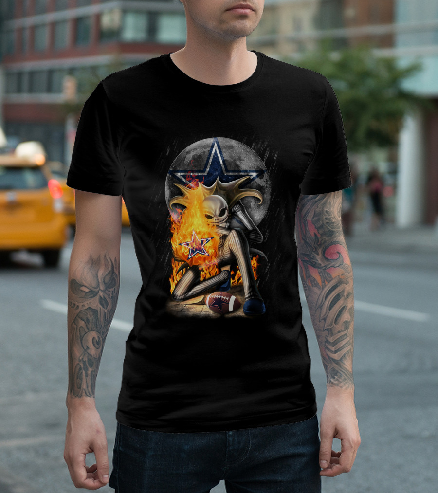 Jack Skellington Fire Football Moon Cowboys Star T-Shirt