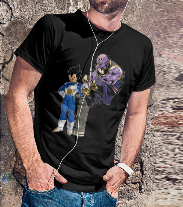 Vegeta And Thanos Arm Wrestling On Stone Pedestal T-Shirt