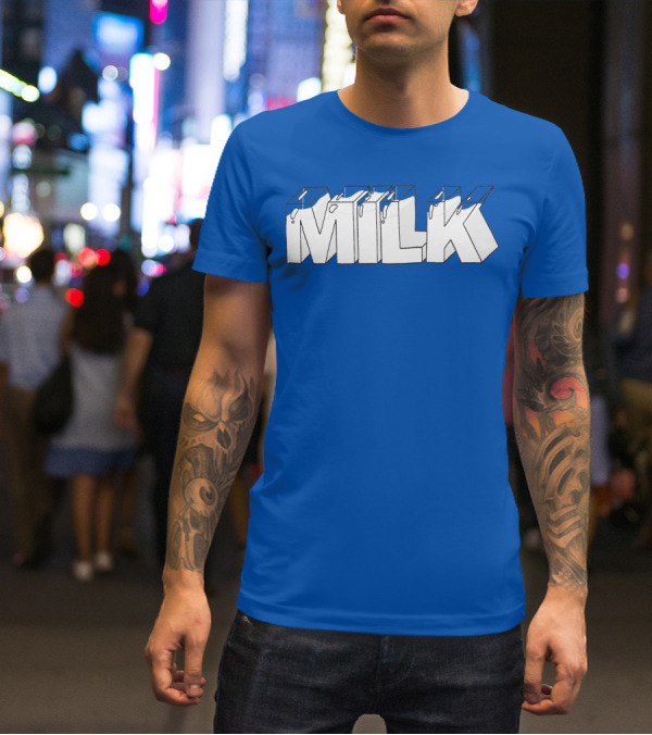 Ted Nivison Milk Merch Bold Blue Text T-Shirt