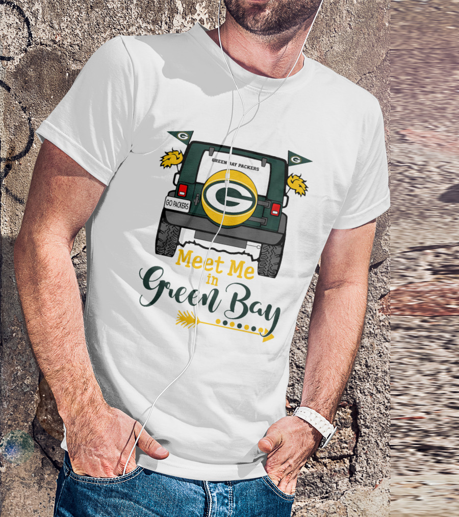 Meet Me In Green Bay Packers Jeep Tailgate Go Packers Flags Football Game Day T-Shirt