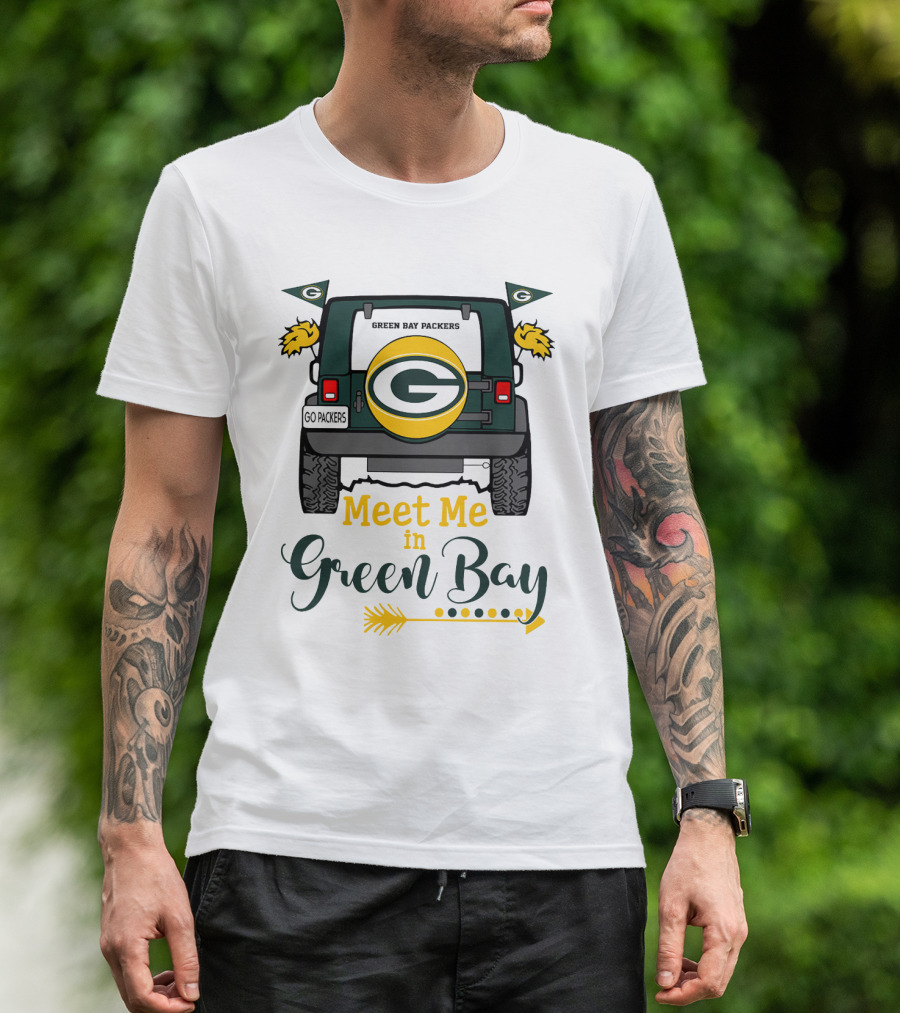 Meet Me In Green Bay Packers Jeep Tailgate Go Packers Flags Football Game Day T-Shirt
