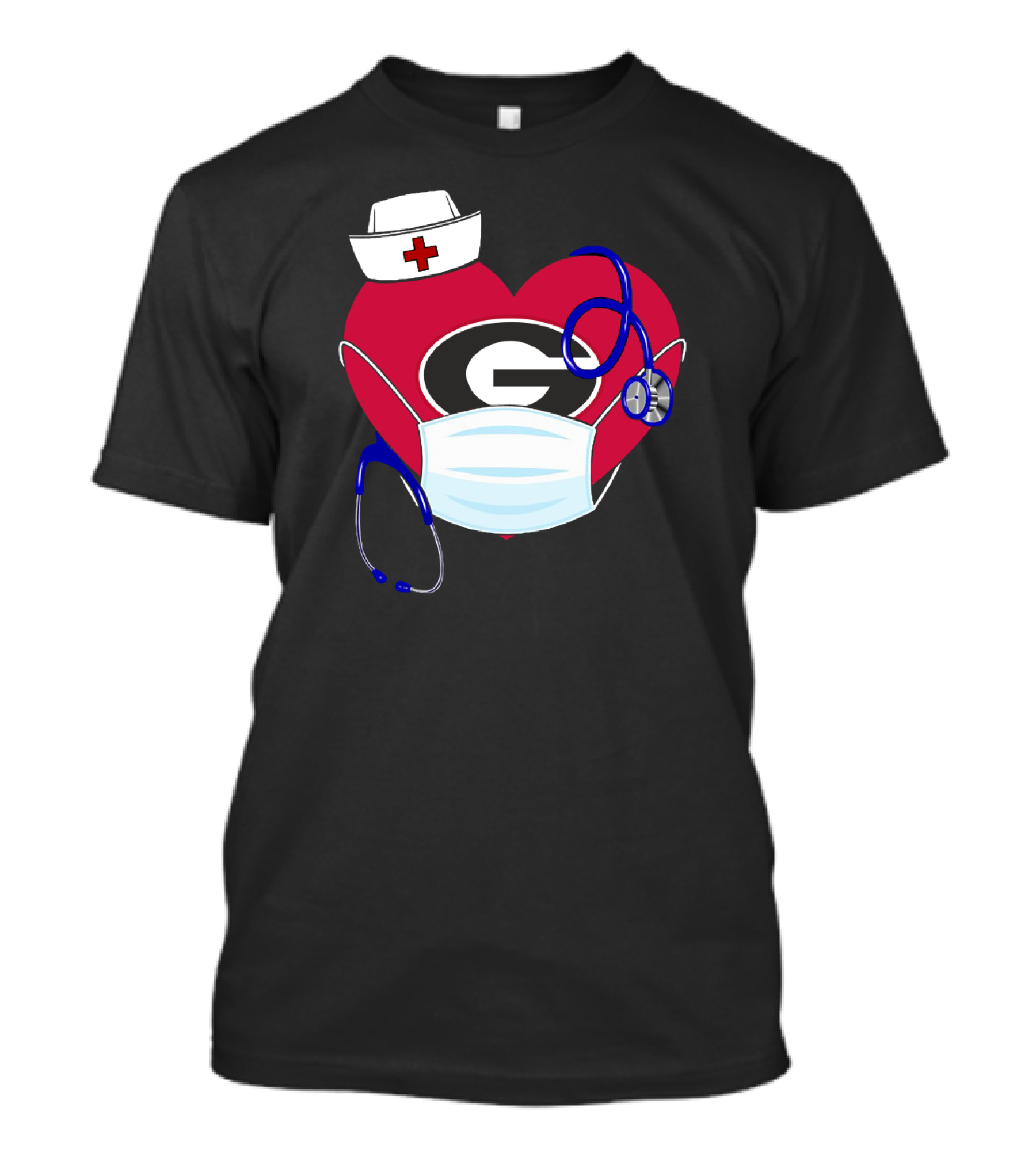 Georgia Bulldogs Heart Nurse Stethoscope Mask T-Shirt