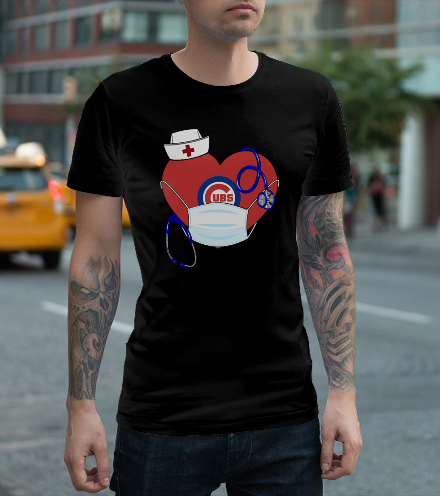 Cubs Heart With Nurse Hat Mask And Stethoscope T-Shirt
