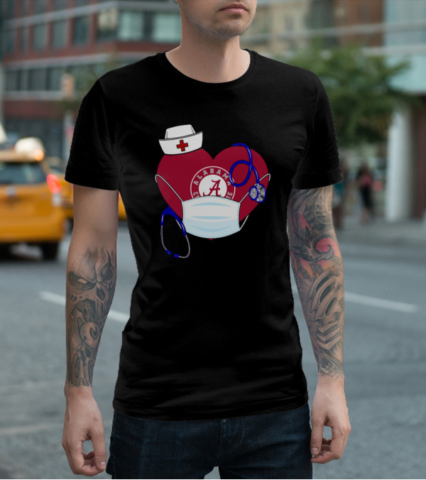 Heart Ala Alabama Crimson Tide Nurse Stethoscope Mask T-Shirt