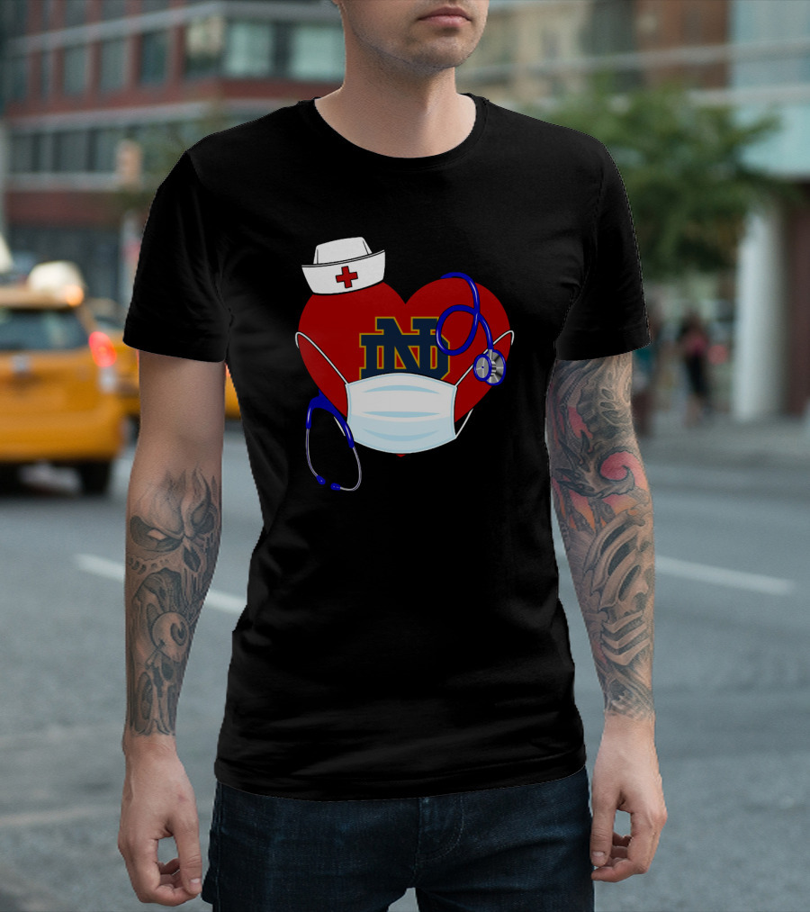 Notre Dame Heart Healthcare Nurse Mask Stethoscope T-Shirt