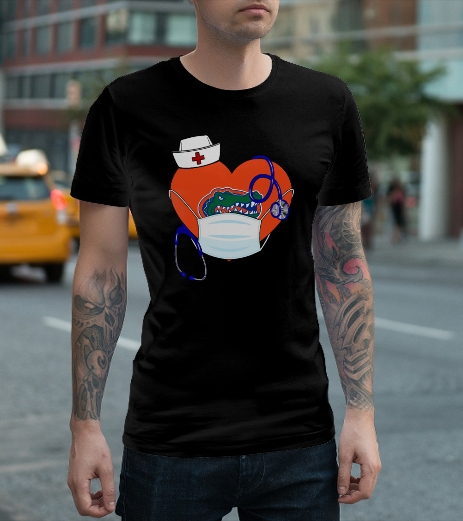 Heart Gators Nurse Healthcare Stethoscope Mask T-Shirt