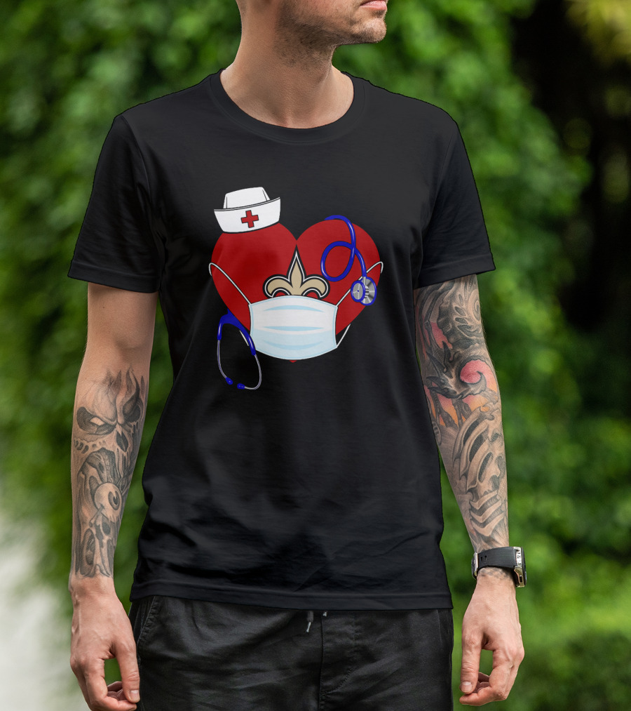 Heart Saints Nurse Medical Mask Stethoscope Fleur-de-Lis T-Shirt