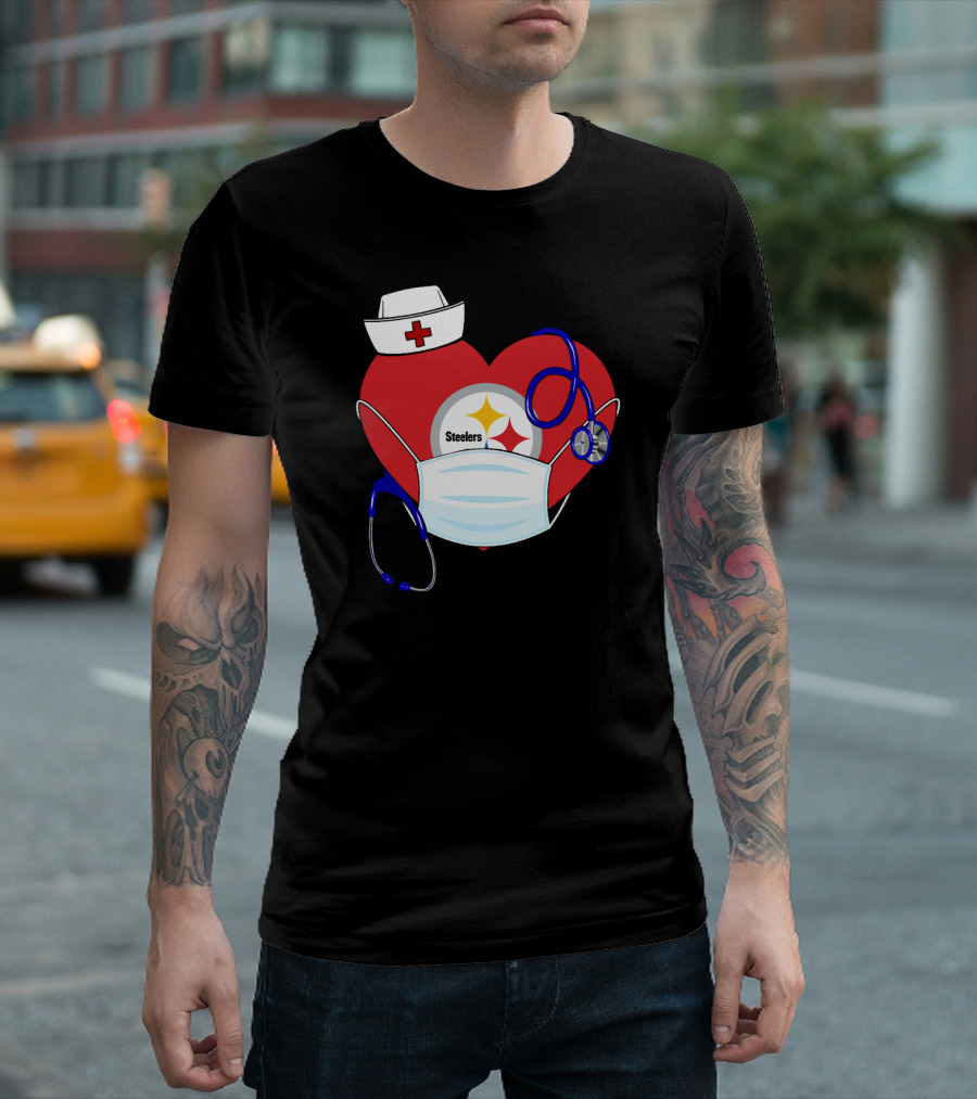 Steelers Nurse Heart with Stethoscope and Mask T-Shirt