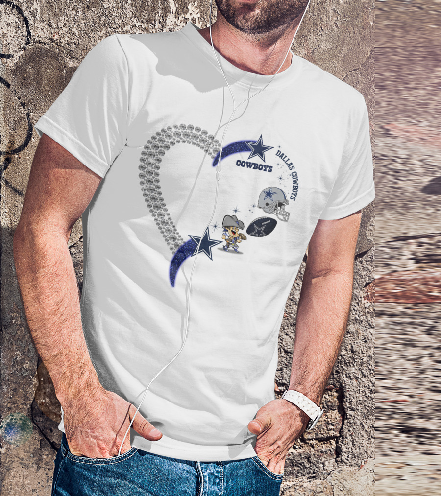 Dallas Cowboys Heart Logo With Star And Helmet T-Shirt