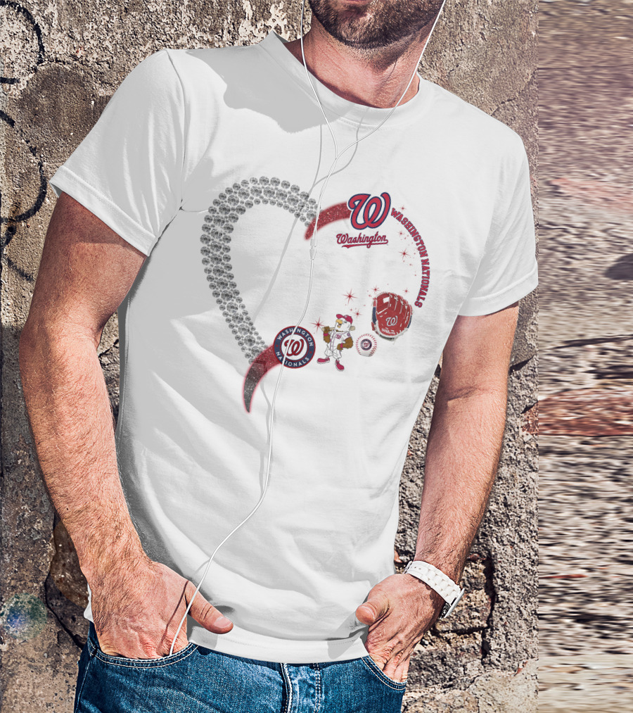 Washington Nationals W Heart Logo With Baseball Glove And Mascot T-Shirt
