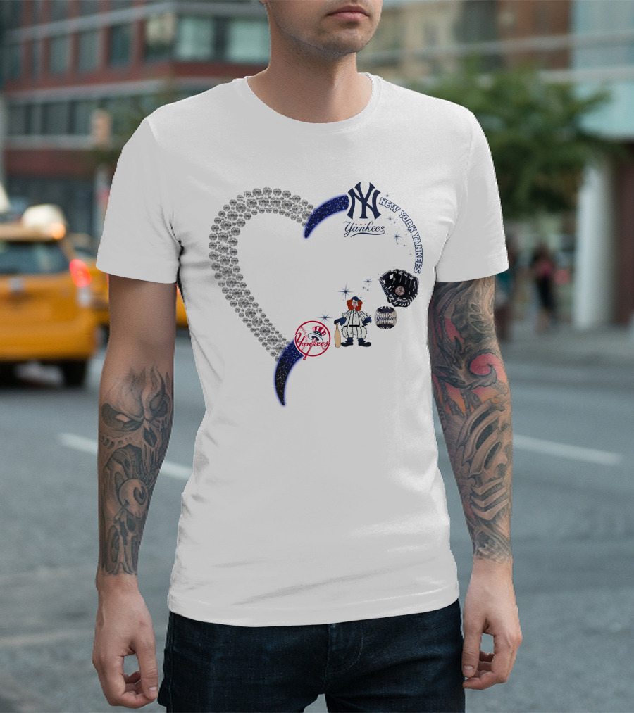 New York Yankees Heart Design with Baseball Elements T-Shirt